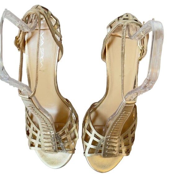 VIA SPIGA Women's Shoes Gold Leather Heels Stilettos Size 9.5M Eu 41 - Picture 3 of 13